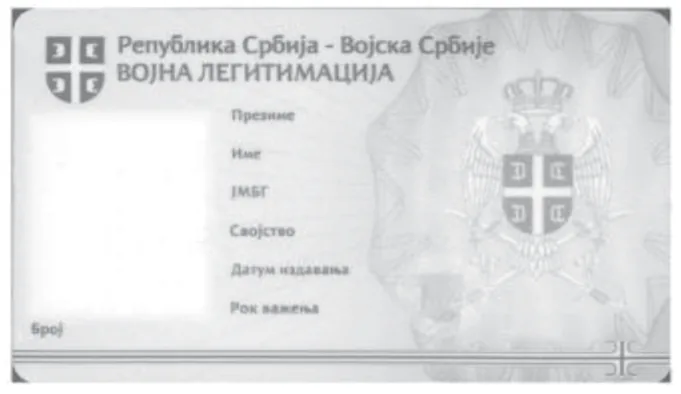 Vojna legitimacija, Republika Srbija – Vojska Srbije (polja: prezime, ime, JMBG, svojstvo, datum izdavanja, rok važenja, broj)